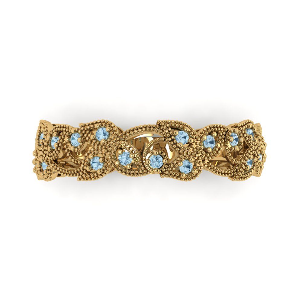 0.17 cttw Natural Aquamarine Round Cut Yellow Gold Eternity Wedding Band