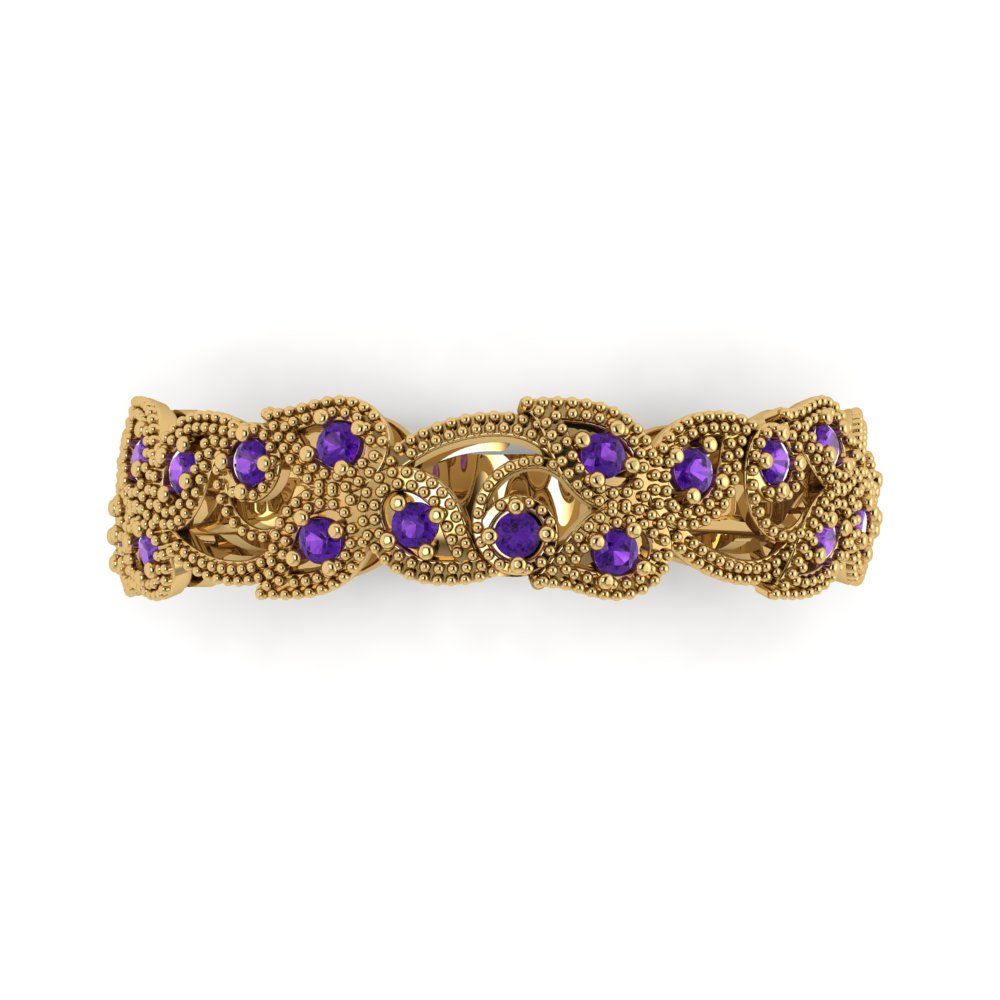 0.17 cttw Natural Amethyst Round Cut Yellow Gold Eternity Wedding Band