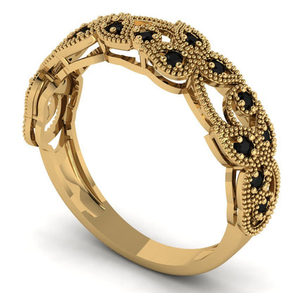 0.17 cttw Natural Onyx Round Cut Yellow Gold Eternity Wedding Band