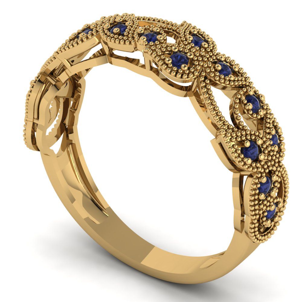 0.17 cttw Simulated Blue Sapphire Round Cut Yellow Gold Eternity Wedding Band