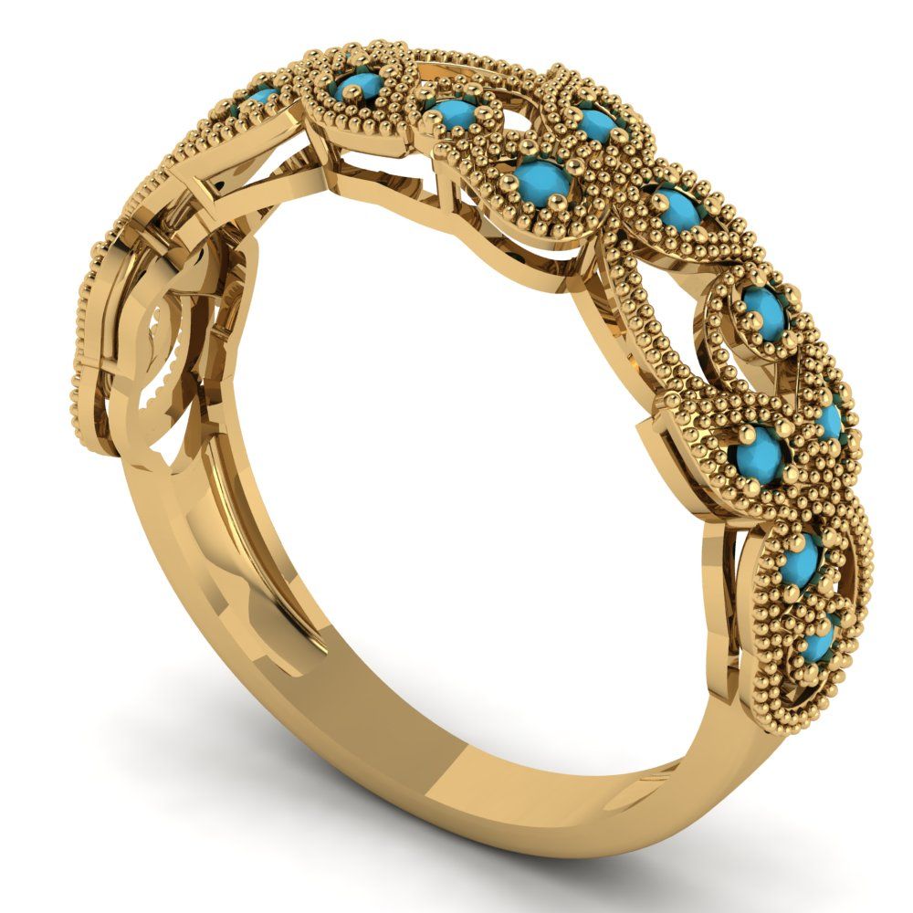 0.17 cttw Simulated Turquoise Round Cut Yellow Gold Eternity Wedding Band
