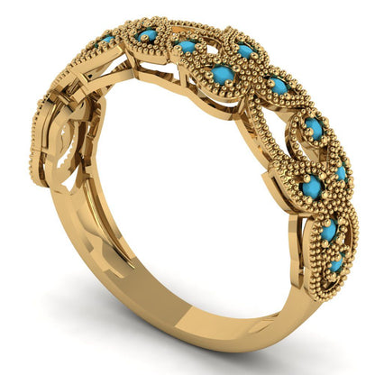 0.17 cttw Simulated Turquoise Round Cut Yellow Gold Eternity Wedding Band
