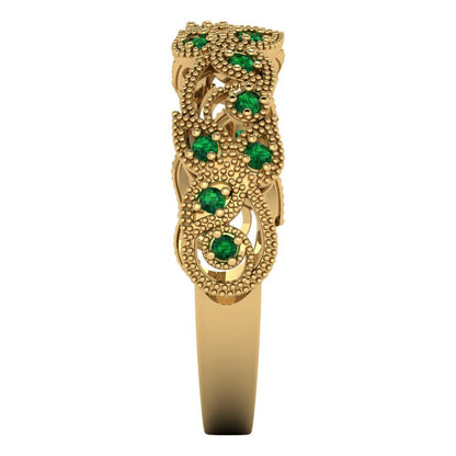 0.17 cttw Simulated Emerald Round Cut Yellow Gold Eternity Wedding Band
