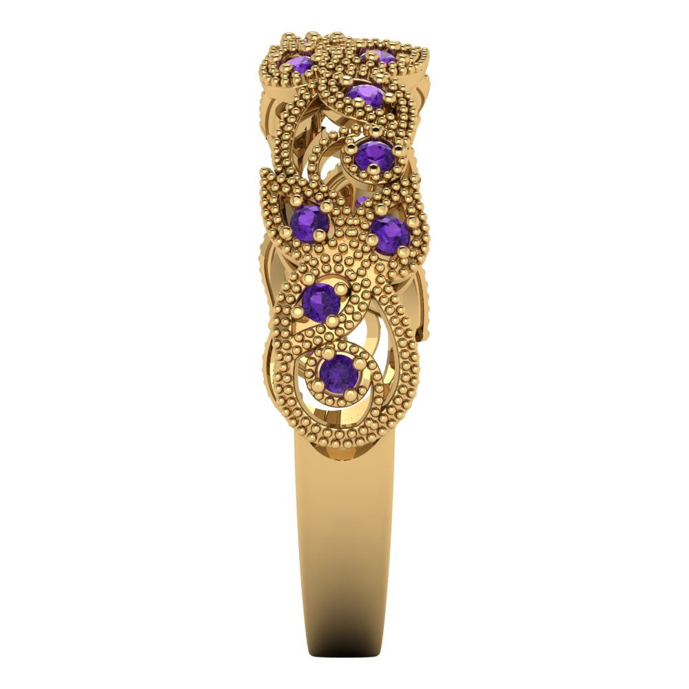 0.17 cttw Natural Amethyst Round Cut Yellow Gold Eternity Wedding Band