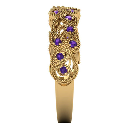 0.17 cttw Natural Amethyst Round Cut Yellow Gold Eternity Wedding Band