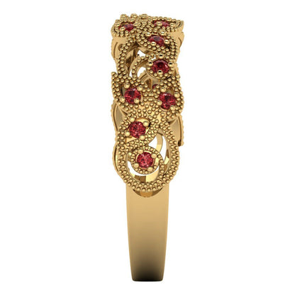 0.17 cttw Natural Garnet Round Cut Yellow Gold Eternity Wedding Band