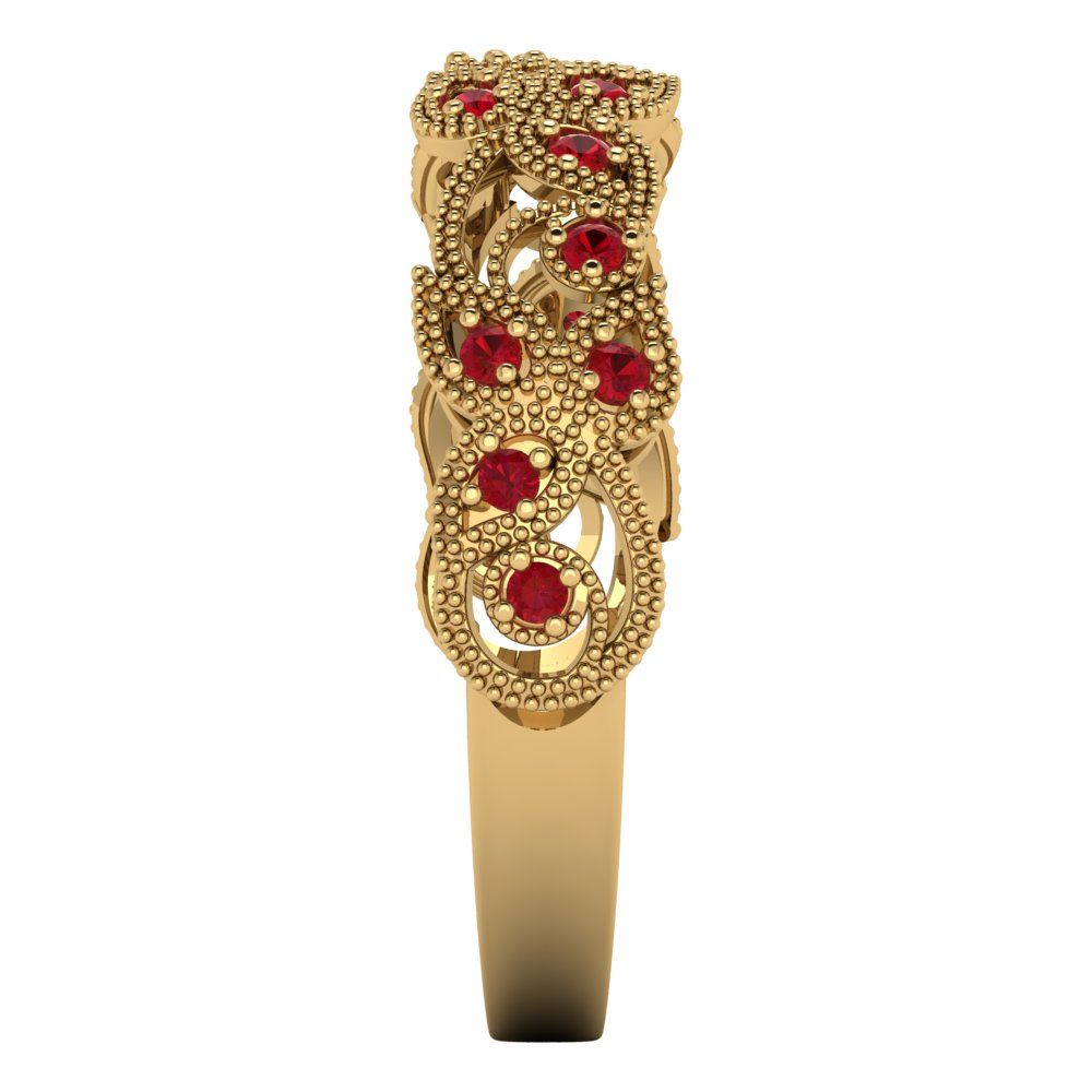 0.17 cttw Simulated Ruby Round Cut Yellow Gold Eternity Wedding Band