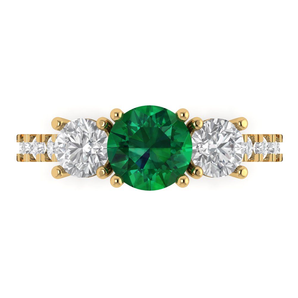 1.97 cttw Simulated Emerald Three-Stone Engagement Ring - Solid Gold (Round Cut,6.5mm)