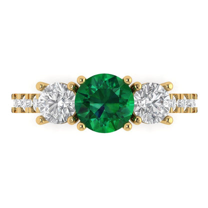 1.97 cttw Simulated Emerald Three-Stone Engagement Ring - Solid Gold (Round Cut,6.5mm)