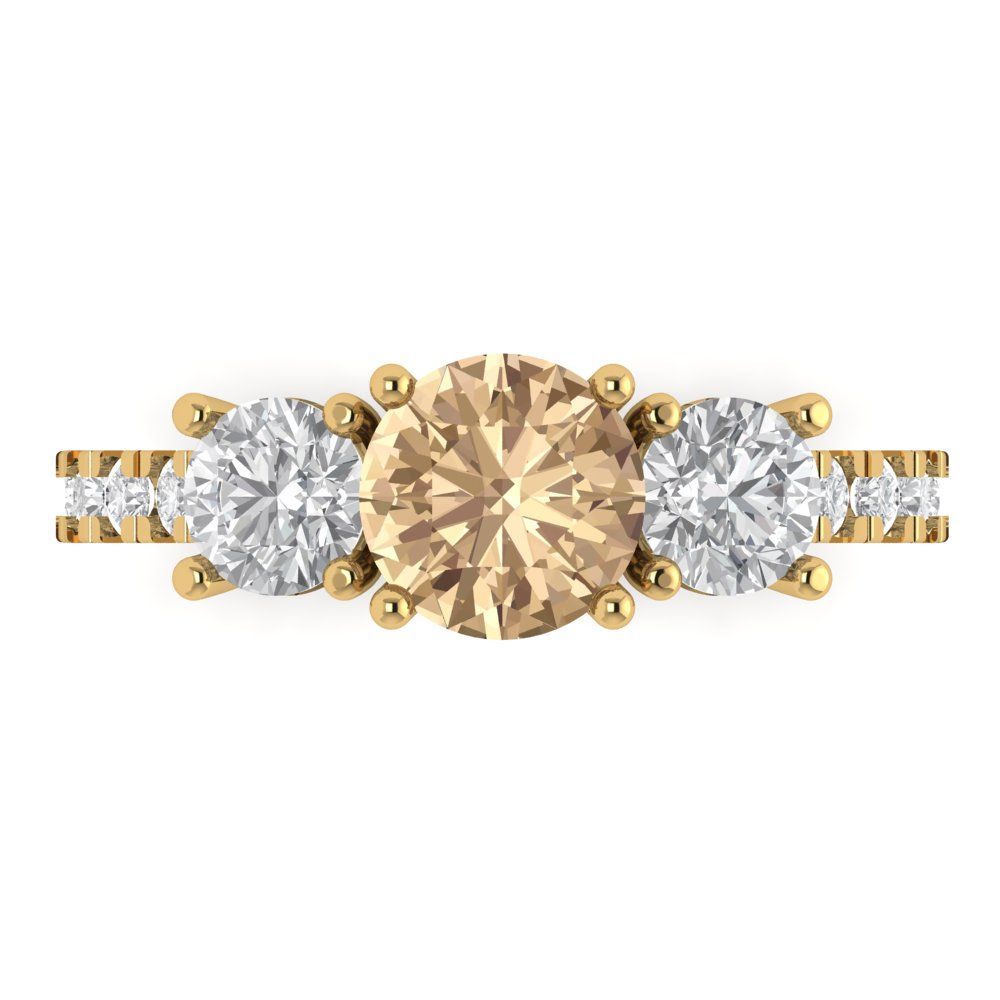 1.97 cttw Yellow Moissanite Three-Stone Engagement Ring - Solid Gold (Round Cut,6.5mm)