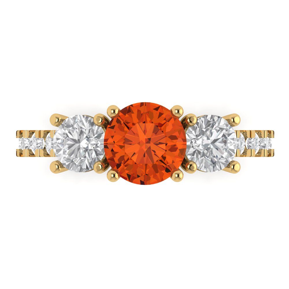 1.97 cttw Zirconia Simulated Red Diamond Three-Stone Engagement Ring - Solid Gold (VVS1, Round Cut,6.5mm)