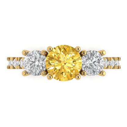 1.97 cttw Natural Citrine Three-Stone Engagement Ring - Solid Gold (Round Cut,6.5mm)