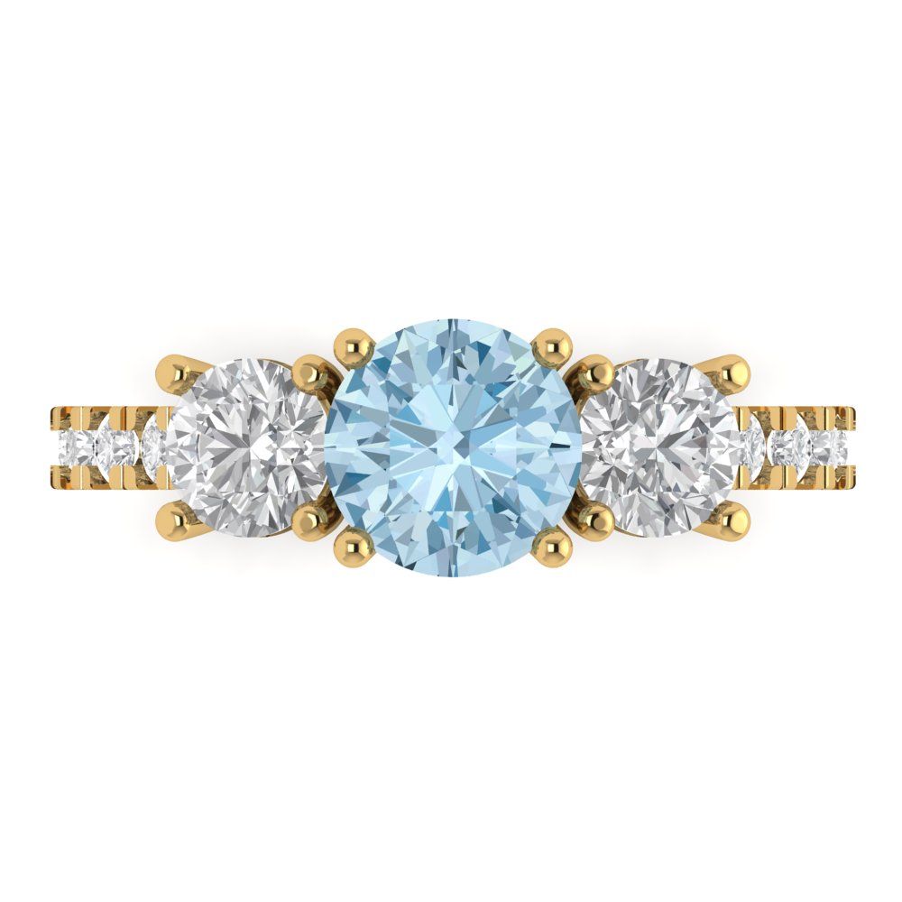1.97 cttw Zirconia Simulated Blue Diamond Three-Stone Engagement Ring - Solid Gold (VVS1, Round Cut,6.5mm)