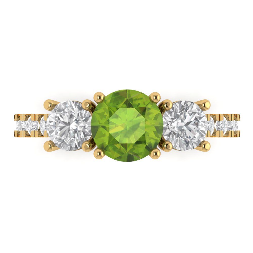 1.97 cttw Natural Peridot Three-Stone Engagement Ring - Solid Gold (Round Cut,6.5mm)