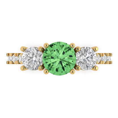 1.97 cttw Zirconia Simulated Green Diamond Three-Stone Engagement Ring - Solid Gold (VVS1, Round Cut,6.5mm)