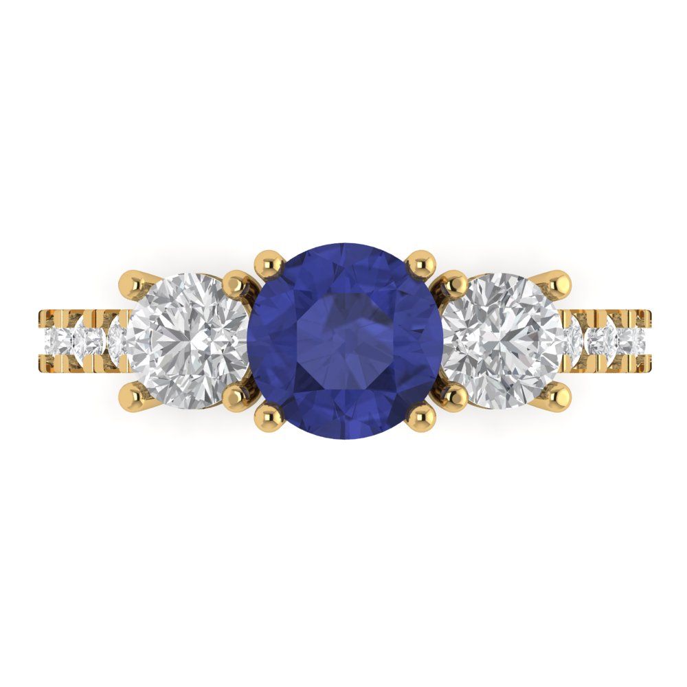 1.97 cttw Simulated Tanzanite Three-Stone Engagement Ring - Solid Gold (Round Cut,6.5mm)