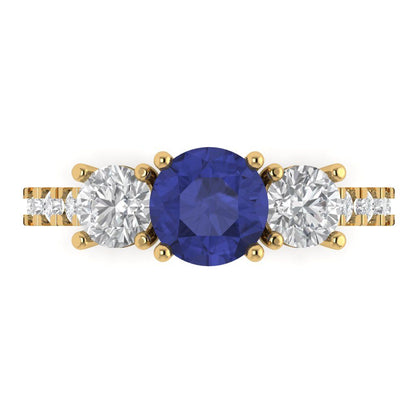 1.97 cttw Simulated Tanzanite Three-Stone Engagement Ring - Solid Gold (Round Cut,6.5mm)