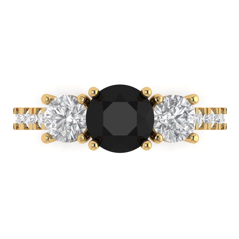 1.97 cttw Natural Onyx Three-Stone Engagement Ring - Solid Gold (Round Cut,6.5mm)
