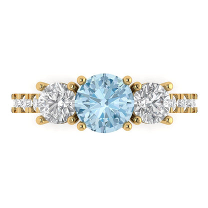 1.97 cttw Natural Swiss Blue Topaz Three-Stone Engagement Ring - Solid Gold (Round Cut,6.5mm)