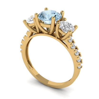 1.97 cttw Natural Sky Blue Topaz Three-Stone Engagement Ring - Solid Gold (Round Cut,6.5mm)
