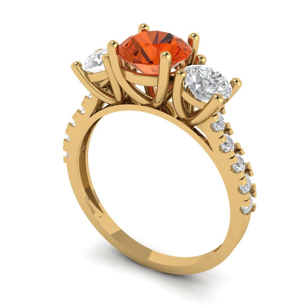 1.97 cttw Zirconia Simulated Red Diamond Three-Stone Engagement Ring - Solid Gold (VVS1, Round Cut,6.5mm)