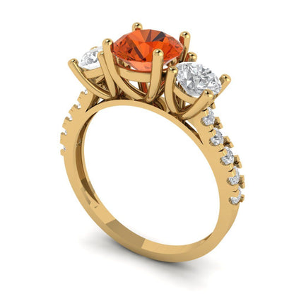 1.97 cttw Zirconia Simulated Red Diamond Three-Stone Engagement Ring - Solid Gold (VVS1, Round Cut,6.5mm)