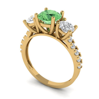 1.97 cttw Zirconia Simulated Green Diamond Three-Stone Engagement Ring - Solid Gold (VVS1, Round Cut,6.5mm)