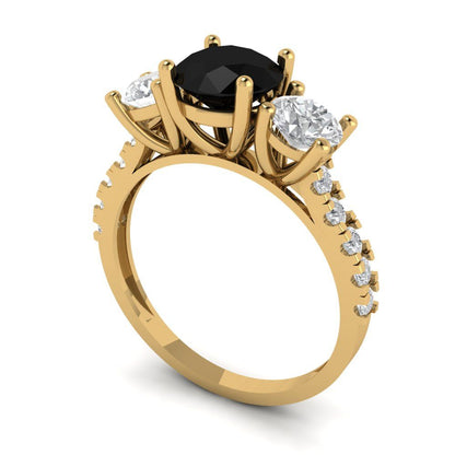 1.97 cttw Natural Onyx Three-Stone Engagement Ring - Solid Gold (Round Cut,6.5mm)