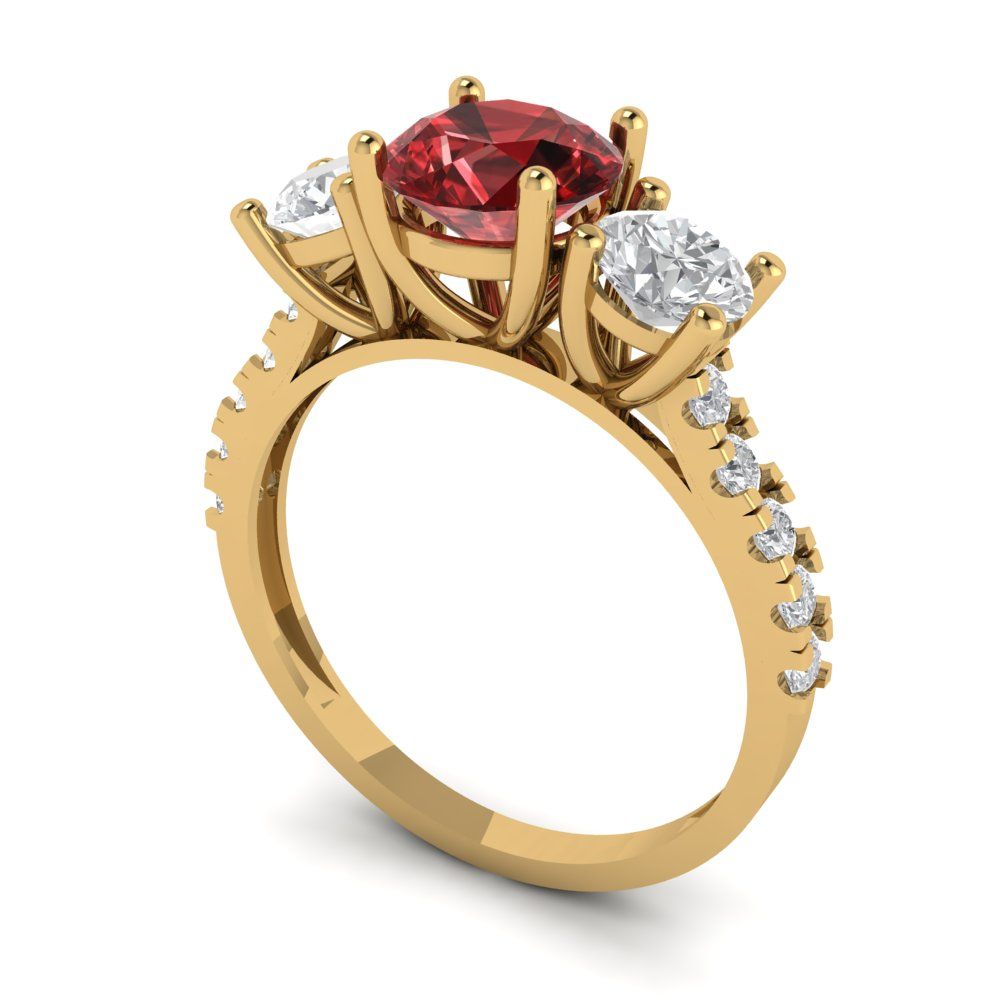 1.97 cttw Natural Garnet Three-Stone Engagement Ring - Solid Gold (Round Cut,6.5mm)