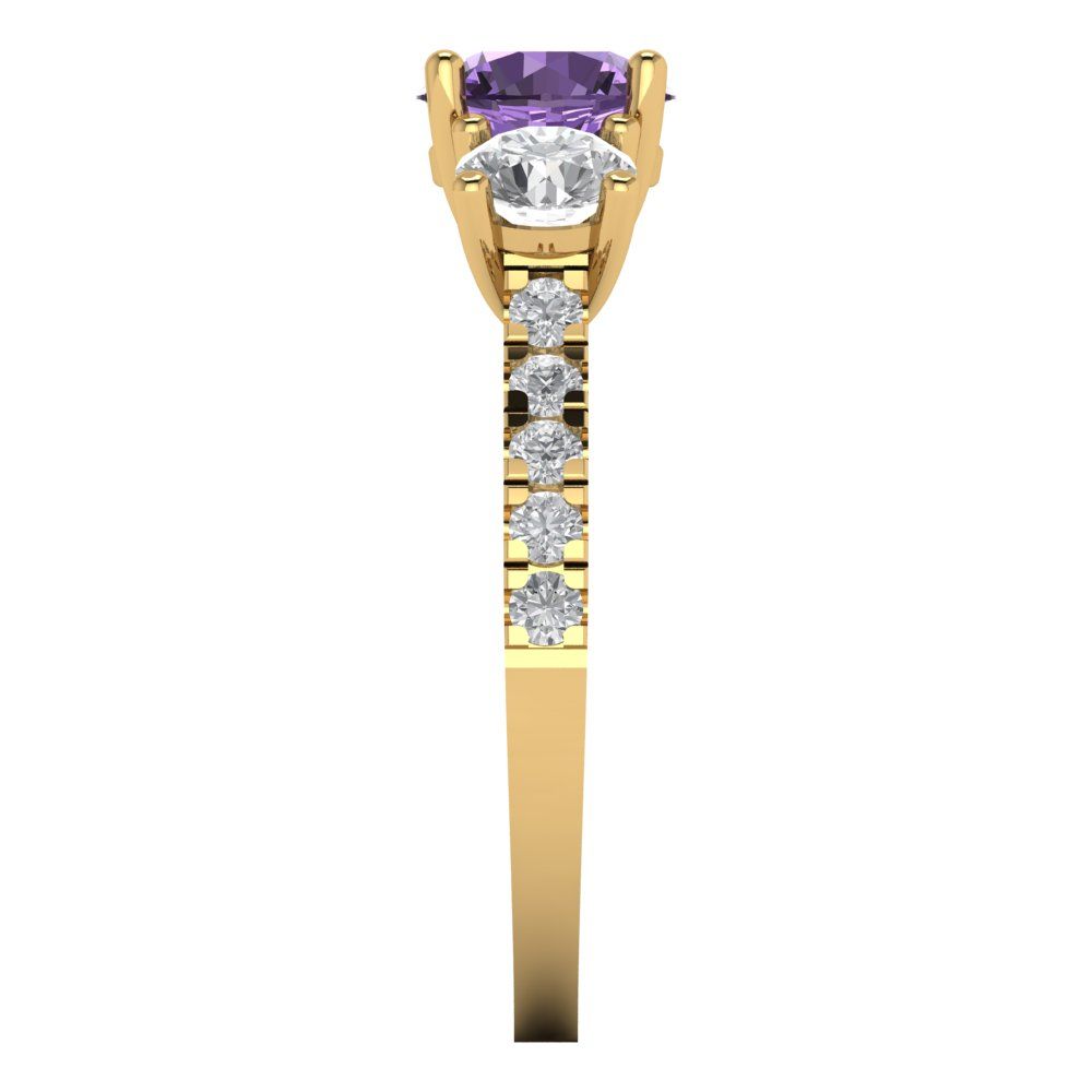 1.97 cttw Simulated Alexandrite Three-Stone Engagement Ring - Solid Gold (Round Cut,6.5mm)