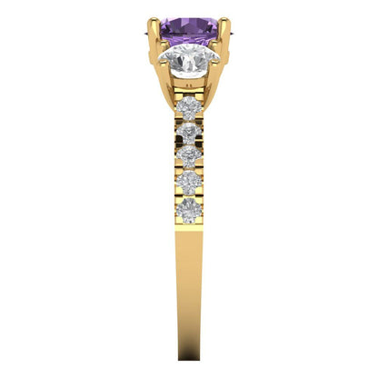 1.97 cttw Simulated Alexandrite Three-Stone Engagement Ring - Solid Gold (Round Cut,6.5mm)