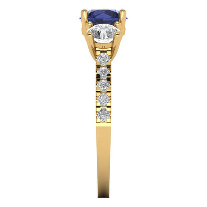 1.97 cttw Simulated Blue Sapphire Three-Stone Engagement Ring - Solid Gold (Round Cut,6.5mm)