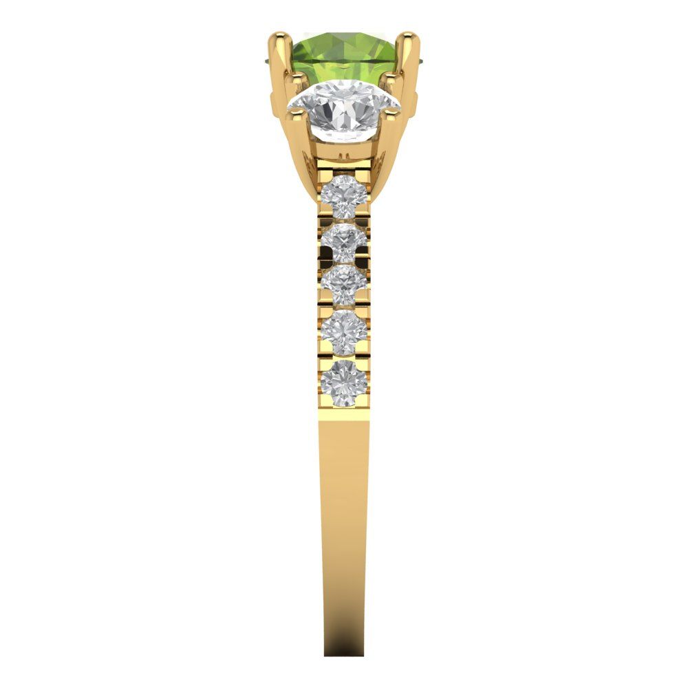 1.97 cttw Natural Peridot Three-Stone Engagement Ring - Solid Gold (Round Cut,6.5mm)