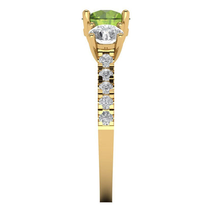 1.97 cttw Natural Peridot Three-Stone Engagement Ring - Solid Gold (Round Cut,6.5mm)