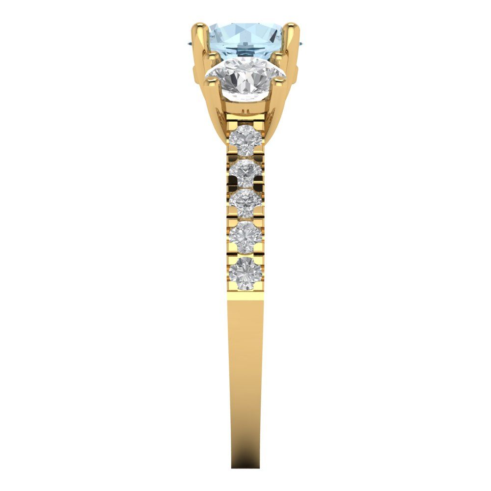 1.97 cttw Natural Sky Blue Topaz Three-Stone Engagement Ring - Solid Gold (Round Cut,6.5mm)