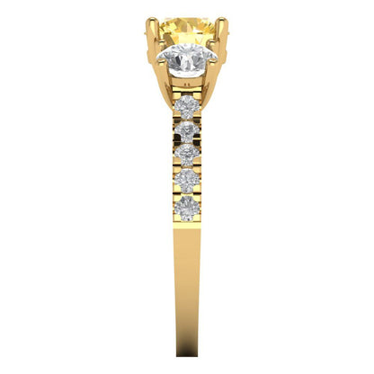 1.97 cttw Zirconia Simulated Yellow Diamond Three-Stone Engagement Ring - Solid Gold (VVS1, Round Cut,6.5mm)