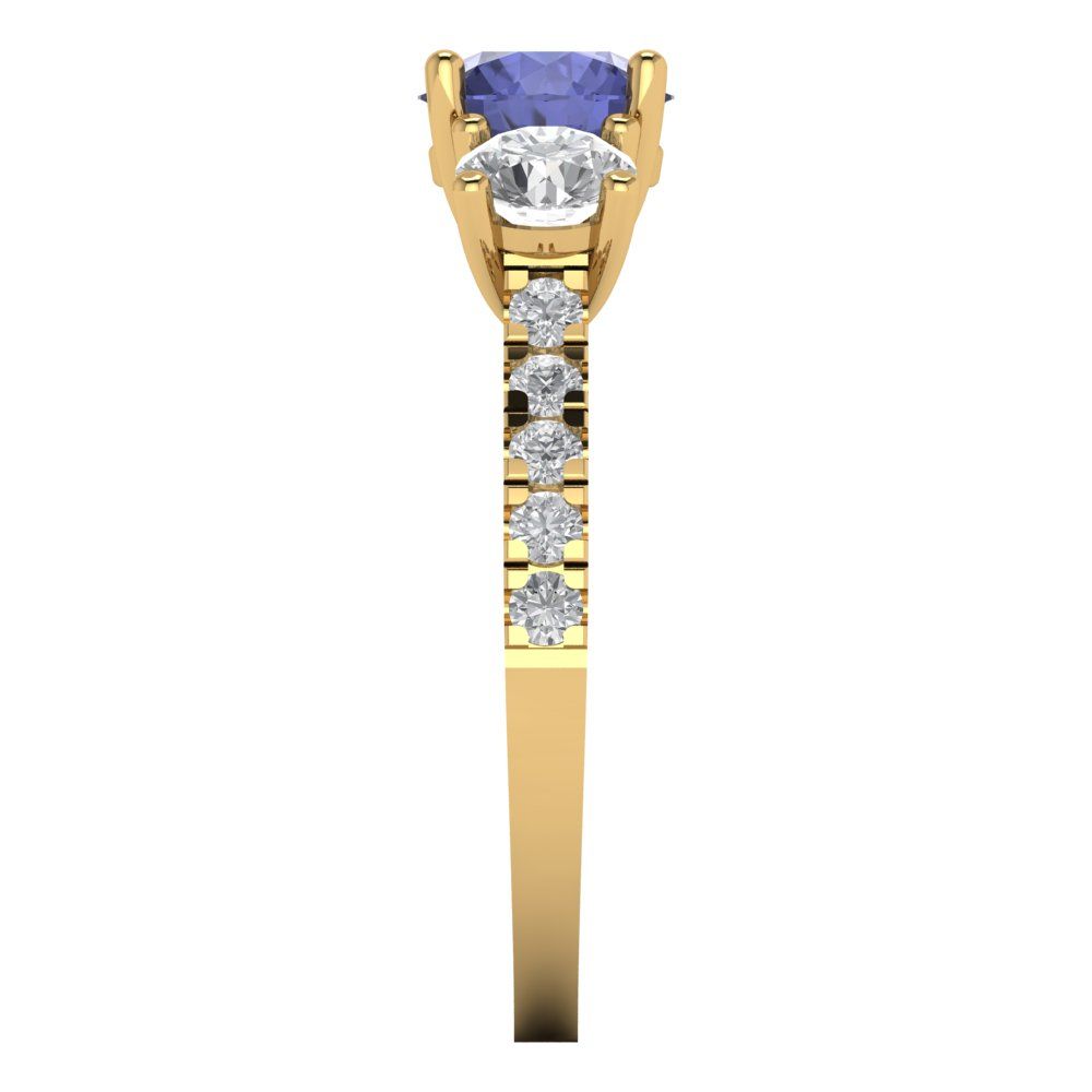 1.97 cttw Simulated Tanzanite Three-Stone Engagement Ring - Solid Gold (Round Cut,6.5mm)