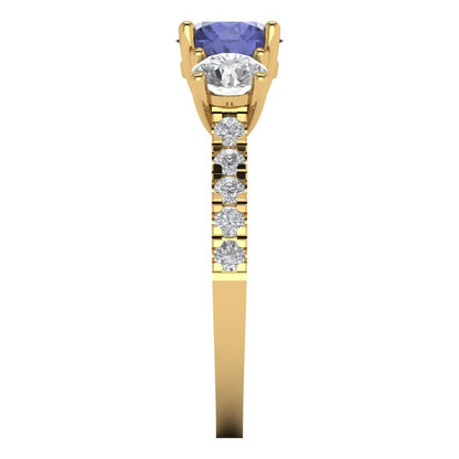 1.97 cttw Simulated Tanzanite Three-Stone Engagement Ring - Solid Gold (Round Cut,6.5mm)
