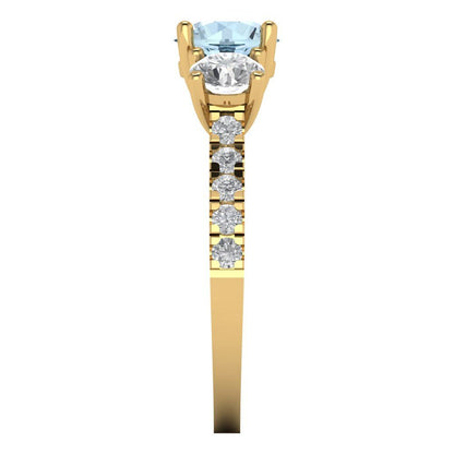 1.97 cttw Natural Swiss Blue Topaz Three-Stone Engagement Ring - Solid Gold (Round Cut,6.5mm)
