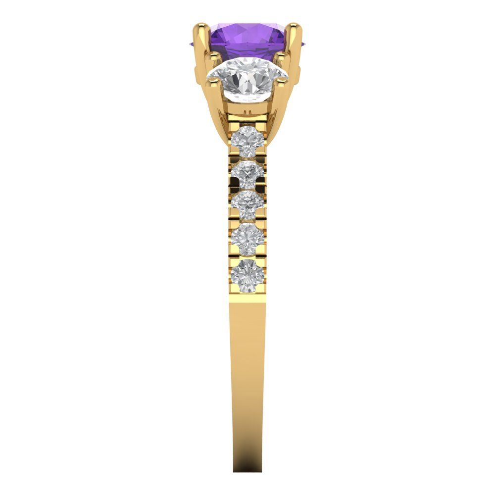 1.97 cttw Natural Amethyst Three-Stone Engagement Ring - Solid Gold (Round Cut,6.5mm)