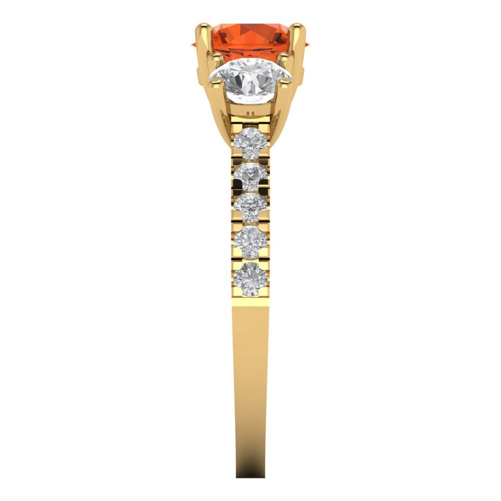 1.97 cttw Zirconia Simulated Red Diamond Three-Stone Engagement Ring - Solid Gold (VVS1, Round Cut,6.5mm)