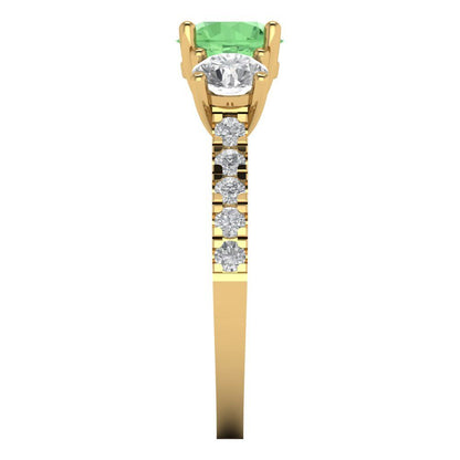 1.97 cttw Zirconia Simulated Green Diamond Three-Stone Engagement Ring - Solid Gold (VVS1, Round Cut,6.5mm)