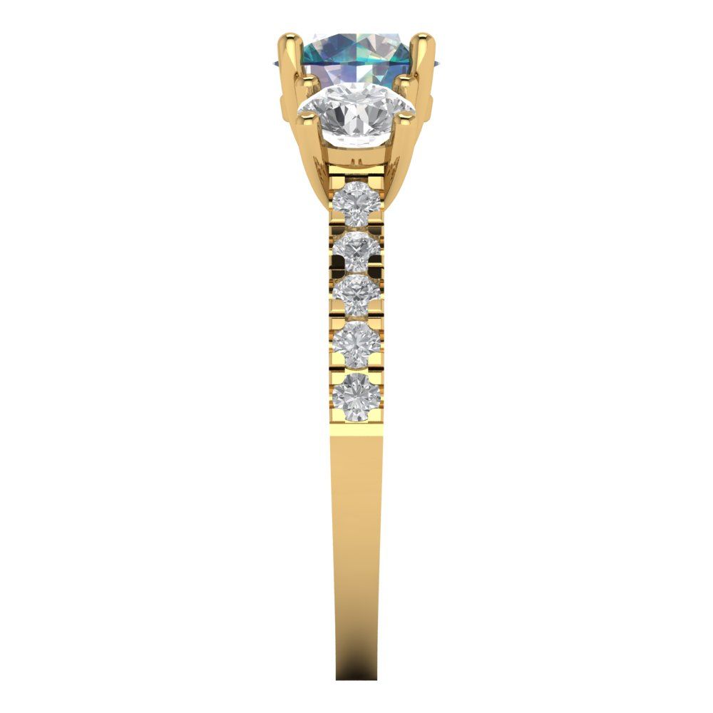 1.97 cttw Blue Moissanite Three-Stone Engagement Ring - Solid Gold (Round Cut,6.5mm)