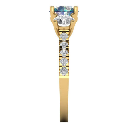 1.97 cttw Blue Moissanite Three-Stone Engagement Ring - Solid Gold (Round Cut,6.5mm)