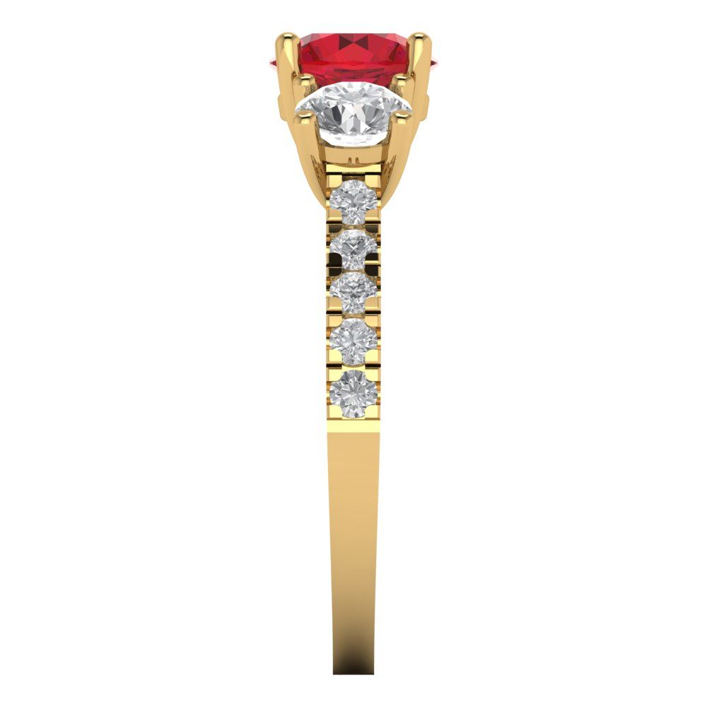 1.97 cttw Simulated Pink Tourmaline Three-Stone Engagement Ring - Solid Gold (Round Cut,6.5mm)