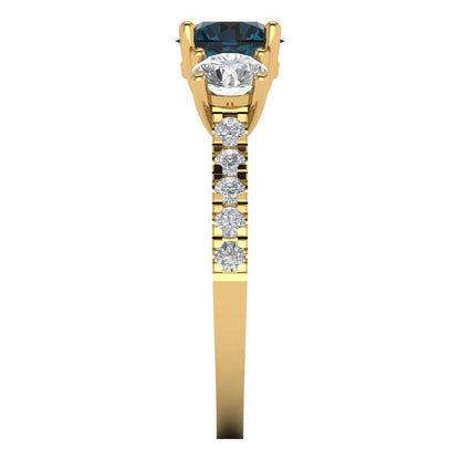 1.97 cttw Natural London Blue Topaz Three-Stone Engagement Ring - Solid Gold (Round Cut,6.5mm)
