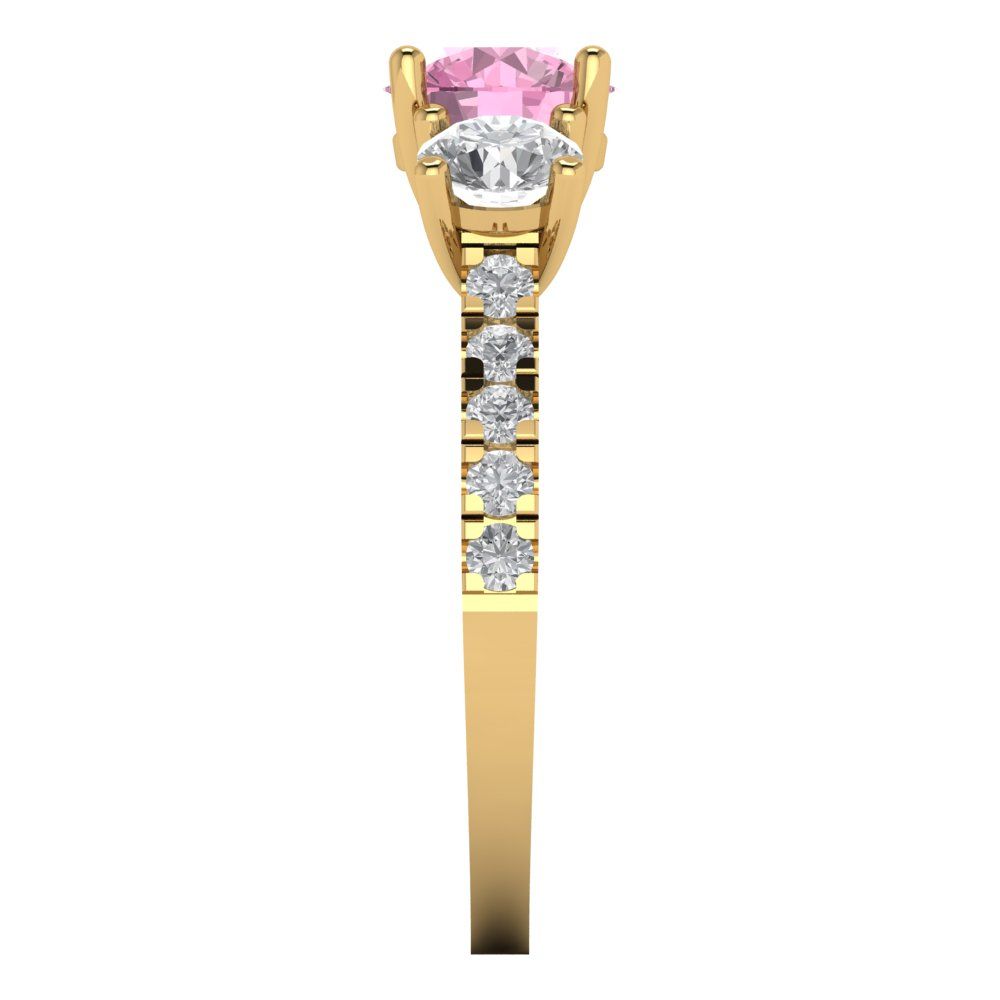 1.97 cttw Zirconia Simulated Pink Diamond Three-Stone Engagement Ring - Solid Gold (VVS1, Round Cut,6.5mm)