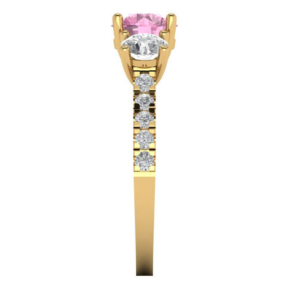 1.97 cttw Zirconia Simulated Pink Diamond Three-Stone Engagement Ring - Solid Gold (VVS1, Round Cut,6.5mm)