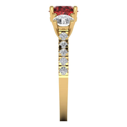 1.97 cttw Natural Garnet Three-Stone Engagement Ring - Solid Gold (Round Cut,6.5mm)