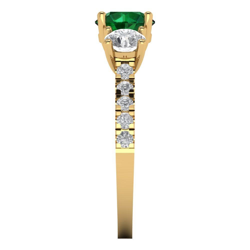 1.97 cttw Simulated Emerald Three-Stone Engagement Ring - Solid Gold (Round Cut,6.5mm)